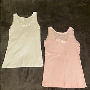 Vavonne Heart Tank Top With Lace Pink & White Size Small